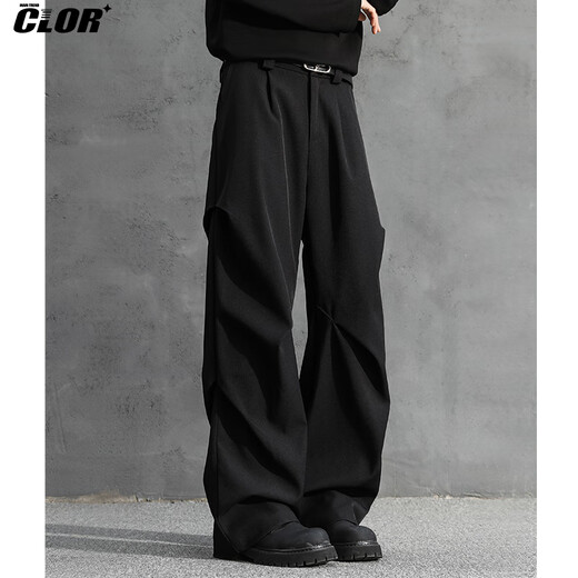 CLOR American pleated drape paratrooper scimitar trousers men's autumn and winter loose straight casual wide-leg pants CL80 black XL