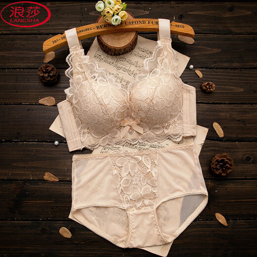 浪莎（LangSha）内衣套装女无钢圈小胸聚拢调整型防下垂厚款文胸收副乳上托胸罩 999#大红（套装） 80B 36【薄款】