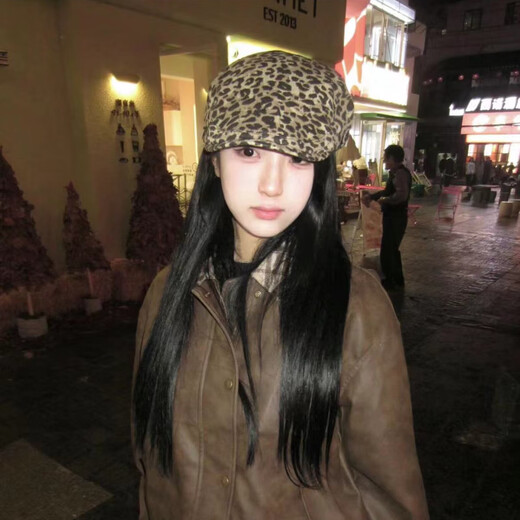 Shijanu new product Japanese retro milk pattern leopard print forward hat for women with large head circumference and reverse beret to show the face of a little painter leopard print forward hat M (56-58cm)