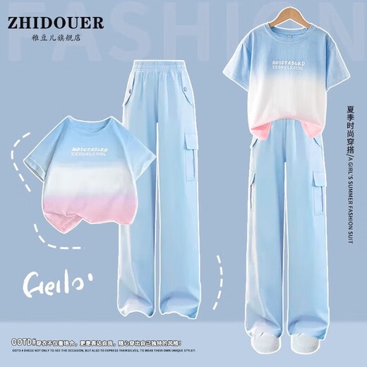 Balabala girls suit summer suit 2025 new fashionable children's short-sleeved work pants big children summer fashionable street-fried sports 9889 white + 15290 purple 120 cm