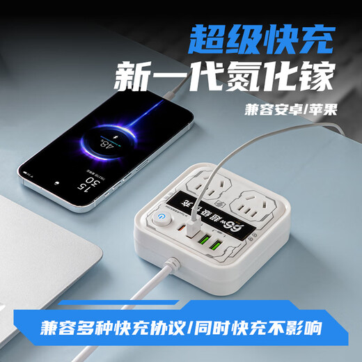 Su Shi Helmo mecha style 66W gallium nitride super fast charging plug board 2 positions 3USB+C Apple/Huawei/Xiaomi/Vivo adapter plug/terminal board/pull line board 1.8 meters