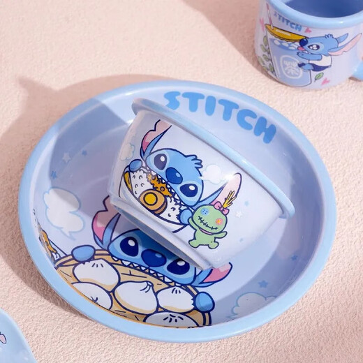 Stitch Disney rice bowl tableware set cute bowl and plate combination family size children's tableware birthday gift Siyu 6-inch wide rim bowl-Stitch single