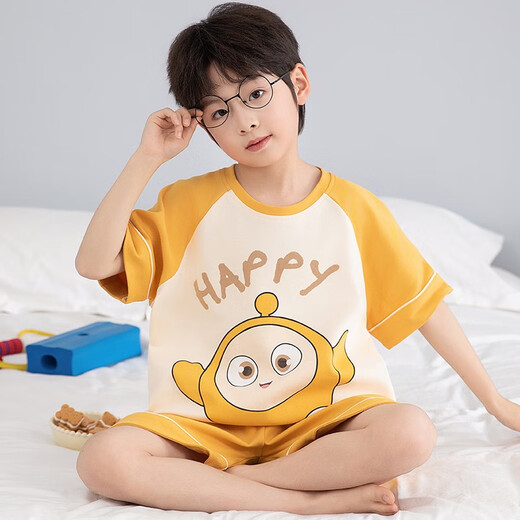奶龙衣服套装奶龙儿童睡衣夏季薄款男孩短袖中大童卡通套装初中生 100棉nt-691蛋仔 45 12码身高113-123厘米38-斤