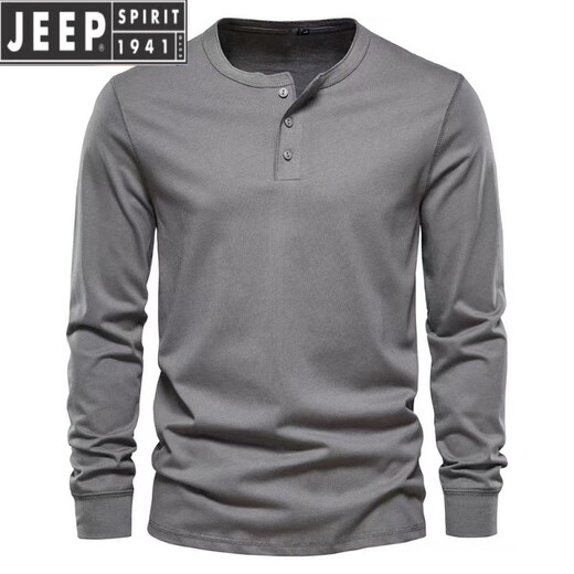 JEEP SPIRIT American retro heavyweight long-sleeved bottoming shirt fashionable versatile henley shirt men's fitness tough guy army green bottoming top military green L