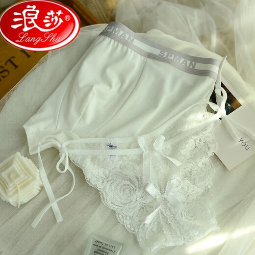 Langsha Couple blanc sous-vêtements Markless Ice Silk Shek Breoptable Cotton Hollow Lace Sexy Sexy Pure Style Un homme et une femme Brief