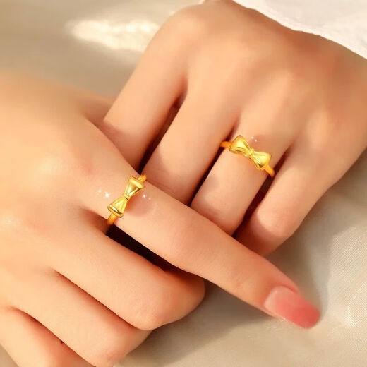 Authentic gold 999 fugitive princess bow ring plain ring ring sweet girl gold-plated ring gift s fugitive princess bow ring live style 0.76g