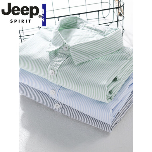 JEEP SPIRIT high-end men's pure cotton short-sleeved shirt Japanese casual summer thin striped shirt new trend splicing top 9740 white M