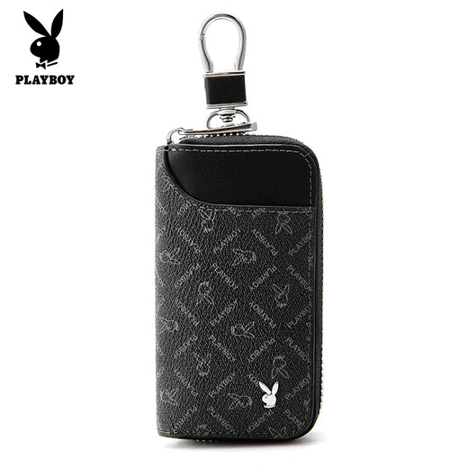 花花公子（PLAYBOY）年新款钥匙包时尚百搭功能小包运动休闲包大容量皮套 2103黑色【牛皮】