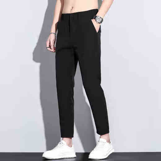 
Charlotte men's summer nine-point pants slim-fitting ice silk thin small-foot pants men's 2025 summer new straight-leg casual pants 9905 dark gray 31