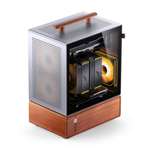 JONSBO T7 silver MATX portable desktop chassis (3mm aluminum alloy shell/10mm North American black walnut solid wood/MATX version/left side)