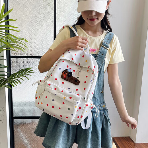 书包女新款日系甜美可爱四叶草波点绒球学生双肩包小清新女士背包 黑色8446