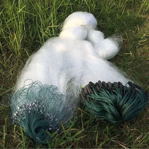White silk three-layer sunken fish net sticky net green silk net 100 meters fishing net crucian carp fishing hanging net reservoir net silver carp 3 meters high 7 fingers white silk three-layer sunken net 50 meters long