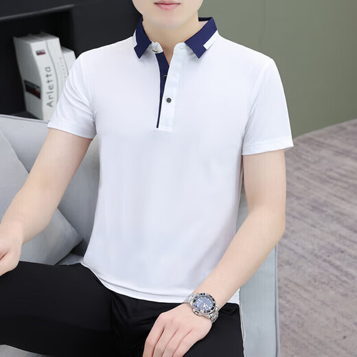 T-shirt à manches courtes pour hommes avec pure revers de magasins phares pour le t-shirt à manches courtes pour hommes Polo décontracté de glace mince de glace coréenne.