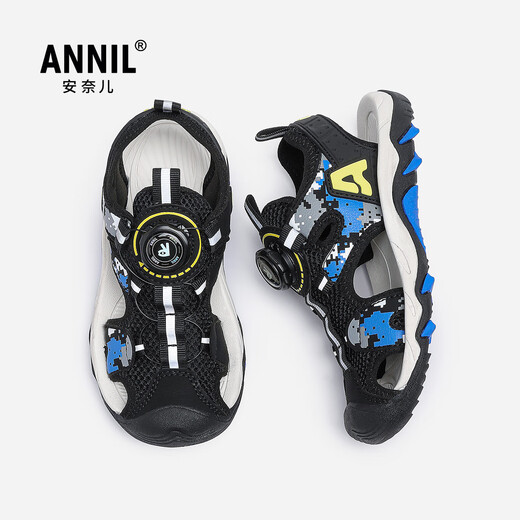 Annai children's shoes boys' sandals summer anti-collision Baotou sports sandals hollow mesh children's beach shoes 6356 dark blue 34