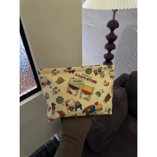 Yunluo Spring and Summer Light Luxury Cute Girl's Beautiful Hello Kitty Print Cosmetic Bag Travel Storage Niche Exquisite Clutch Bag Beautiful Cat Cosmetic Bag 666