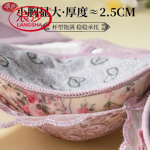 浪莎（LangSha）内衣女聚拢小胸上托收副乳防下垂秋冬无钢圈调整型文胸套装 LS-丁香紫 80A 36B通杯