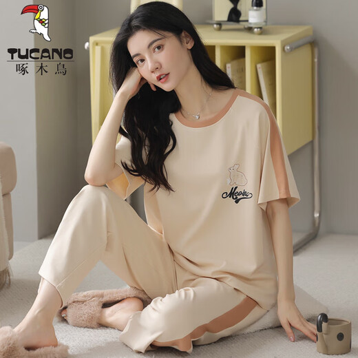 啄木鸟（TUCANO）纯棉短袖睡衣套装夏季全长裤薄款卡通家居服春秋可外穿韩版 Y9717 M (建议75-95斤)