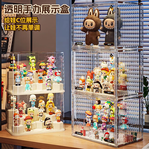 JD Logistics Labubu Bubble Mart Blind Box Display Cabinet Storage Transparent Dustproof Figure Storage Box Transparent - Extra Large - Four Levels Magnetic Opening and Closing/Free Stickers