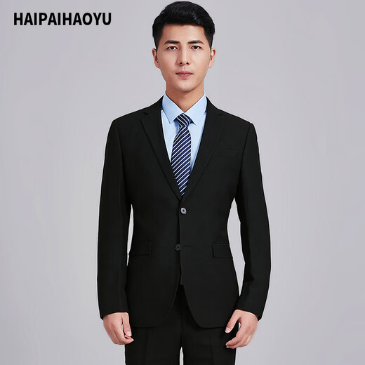Haipai Haoyu suit men's business formal suit, professional suit, groomsmen suit, groom's suit, single suit men's single coat, black two-button single top 185A recommended 72-78kg