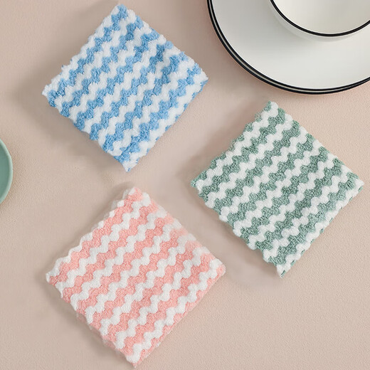 Water corrugated coral velvet microfiber thickened non-shedding non-fading kitchen cleaning dish towel scouring pad coral velvet rag 10 pieces 25*25