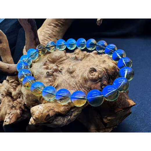 Fat Donglai same style blue amber bracelet 8A water purified round beads gold amber simulation amber bracelet 108 beads for men and women blue amber bracelet + gift box 8mm blue amber bracelet