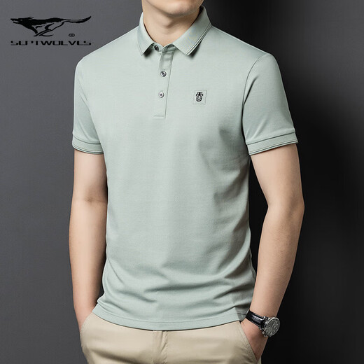 Sieben Wolves offizielles Flaggschiff Sommer Revers kurzärmeliges T-Shirt für mittlere und junge Männer Eisseide Sommerkleidung Neue trendige kurzärmelige Polo-Hemd F52-SM6623 Grey M.