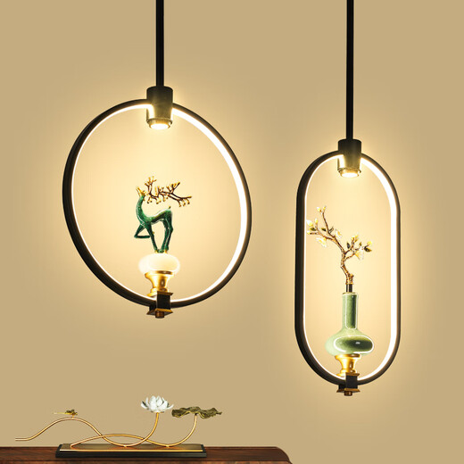 欧普照明（OPPLE）2025新款新中式小吊灯创意小鹿鸟带射灯LED床头餐厅茶室吧台玄关 9926款*孔雀带射灯