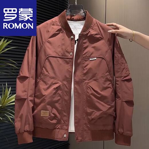 Romon Jacket Spring and Autumn Men's High-end 2025 Latest Baseball Jacket Casual Work Wear Trendy Upper Clothes 1X16/1920 Rice White XL Recommended 135-150 Jin Jin equals 0.5 kg
