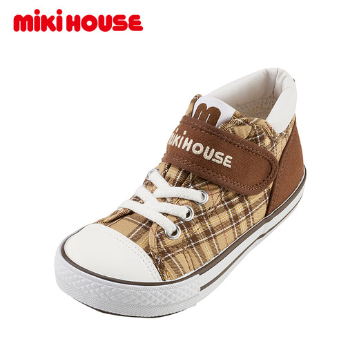 MIKIHOUSE Japanese-made baby toddler shoes for boys and girls, British college style pattern baby shoes, fashionable, soft and comfortable, beige color for older children 17 (suitable for feet 16.5cm long)