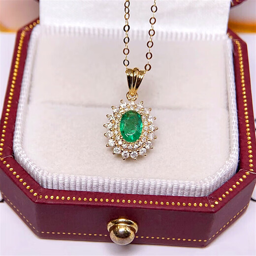 HEEKAIYI emerald necklace for women emerald 18k gold diamond pendant Chinese Valentine's Day birthday gift for wife and girlfriend Selected 80 points/Zambia/certificate