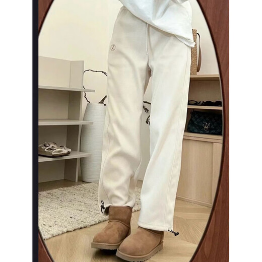 LULU 25th autumn and winter style windproof pants for men and women, soft and waxy, skin-friendly, warm and cold-proof, slimming, thick composite velvet scimitar pants, off-white L 4