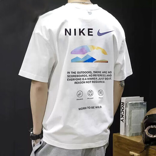 耐克（NIKE）夏季纯棉印花短袖男士户外宽松半袖休闲T恤 帆白色/HF6172-133  L 130-150斤
