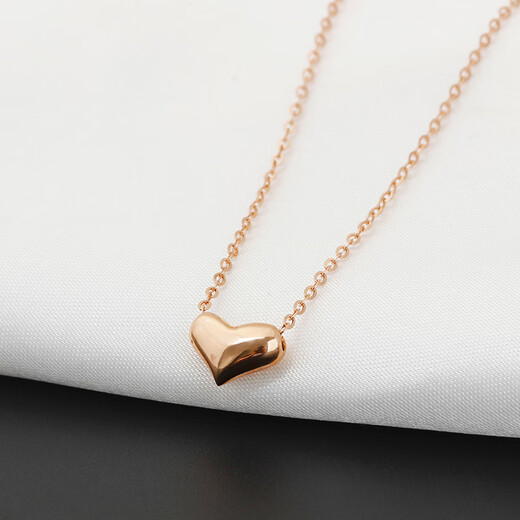 Micro-gift 18K rose gold platinum plain gold small love peach heart glossy car flower pendant set chain women's necklace gift 18k gold 1.82g42+3cm one side car flower one side