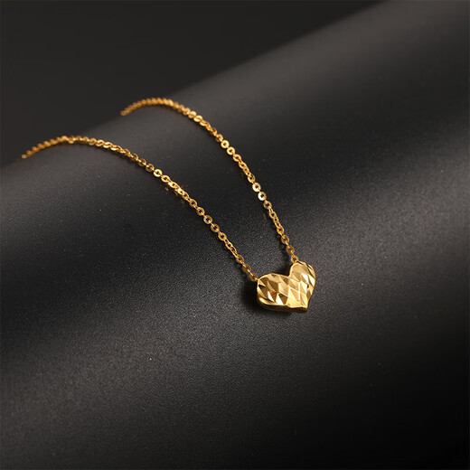 Micro-gift 18K rose gold platinum plain gold small love peach heart glossy car flower pendant set chain women's necklace gift 18k gold 1.82g42+3cm one side car flower one side