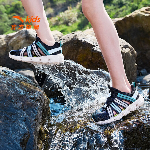 ANTA Children's Sandals Men's Shoes 2025 Summer New Outdoor River Tracing Shoes Baotou Beach Shoes Black/Cloud Gray/Anthracite Gray-2 40