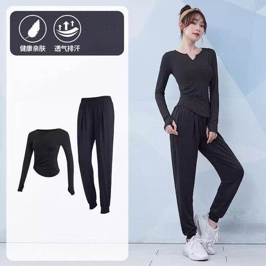 IMPRESSWIT Pilates Sports Suit Women's Plus Size Autumn and Winter Yoga Wear Long Sleeve Fat mm Running Fitness Top Purple Two-piece Set 3XL (Recommended 145-160 Jin Jin equals 0.5 kg)