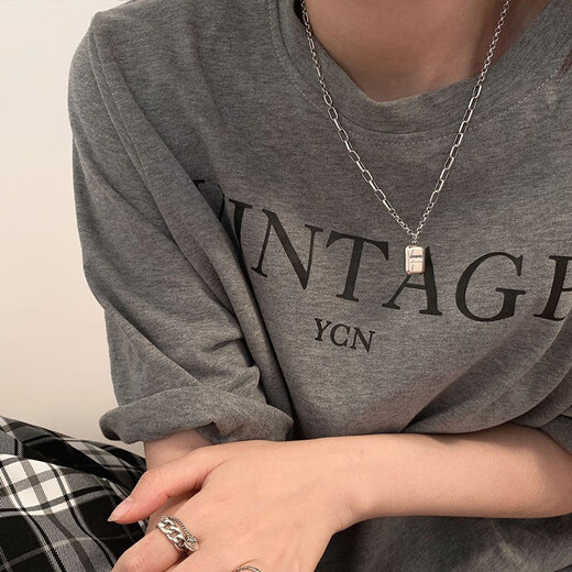 QIWN2025 new sugar cube necklace women's 925 sterling silver ins hip hop retro niche T-shirt chain XL1515