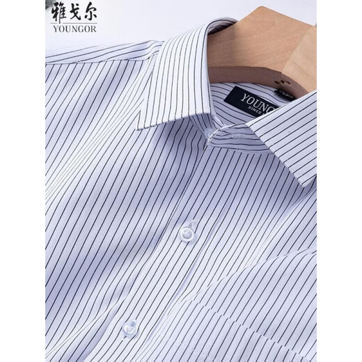 Yageor Flaggschiff offizielles Geschäft 2025 Sommer-Kurzärmel-Shirt für geschäftliche, eisenfreie, Anti-Falten-Streifen, atmungsaktive Arbeitsplatzmänner DX6624 39 [120-130jin [Jin entspricht 0,5 kg]]