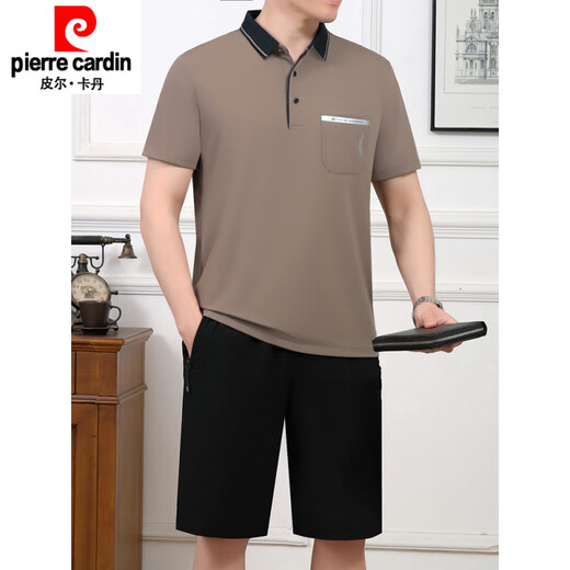 皮尔卡丹（pierre cardin）夏季款中老年男士爸爸装翻领薄款冰丝短袖短裤宽松大码运动服套装 691牛仔蓝 L 建议100斤----120斤体恤+裤子