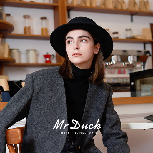Mr DUCK new product, French style, imported full flat hat for women, retro calfskin webbing, flat-brimmed top hat for women, MW362171-enamel burgundy (wool style) M (55-56cm)