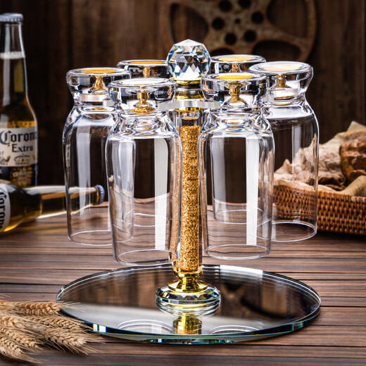 Craft beer mug for home living room set personalized crystal glass draft beer mug for commercial bar KTV2025 new style gold foil classic model number 500ml 6 pieces + metal tray