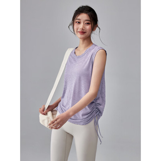 KEJIMITAO European and American ins thin yoga clothing blouse loose sleeveless Pilates training top summer quick-drying sports vest purple gray M