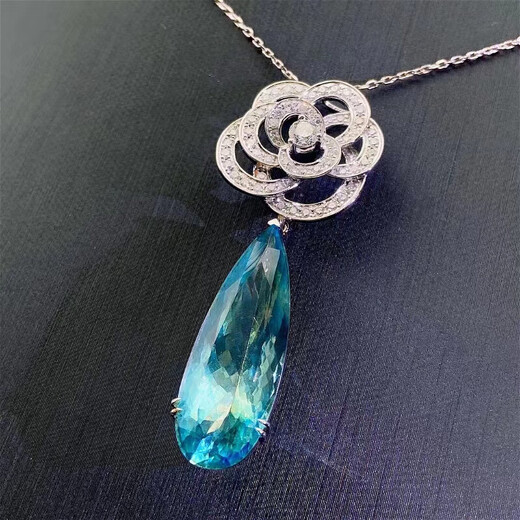 HEEKAIYI Santa Maria color aquamarine necklace for women 18k gold pendant Chinese Valentine's Day birthday gift for wife and girlfriend Selected 11 carats/Santa Maria/Certificate