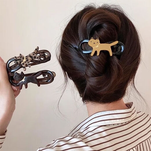 2025 new high-end leopard print cat hair clip for women's back of the head, large hair twist and twist gripper, one-word hair clip, twist clip, random 1 pack