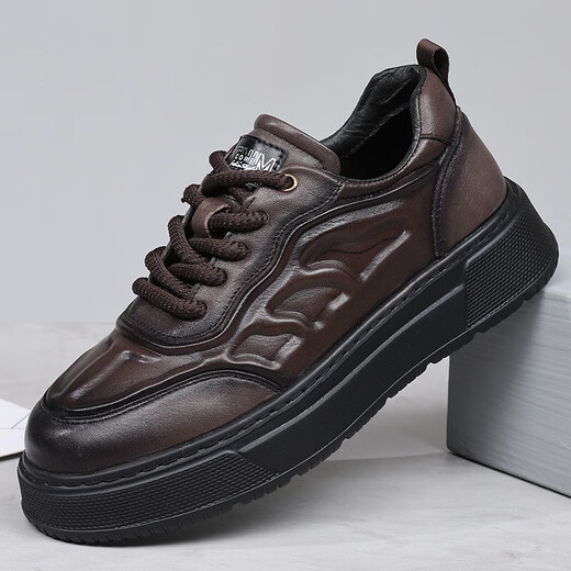 POUSTEP2025 summer sneakers for men, trendy brand bread shoes, niche versatile casual shoes, men's heightening thick-soled men's shoes 12033 brown (first layer of cowhide) 38