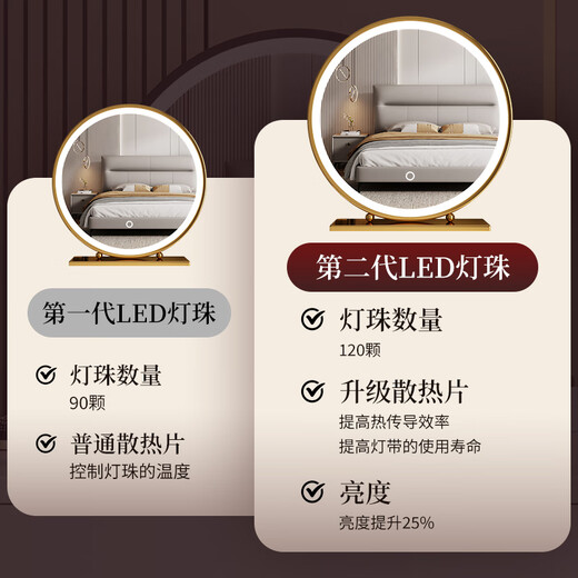 Master bedroom smart mirror 2025 new LED dressing table makeup mirror with light fill light desktop desktop dressing mirror 60 fashion white square round beads rechargeable and plug-in dual-use model