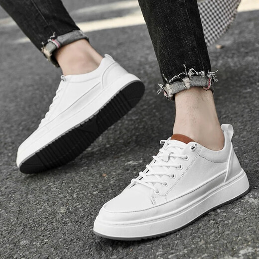 SATCHI men's shoes 2025 new casual leather shoes men's breathable business sports white shoes men's Korean style genuine leather sneakers black 39