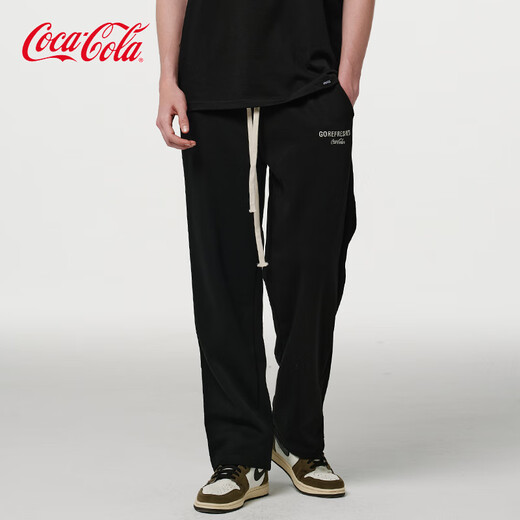 可口可乐（Coca-Cola）休闲裤男美式直筒宽松长裤运动裤女 黑色 S