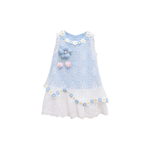 史努比女童连衣裙2025夏季新款洋气儿童时髦童装裙子女孩夏装花朵公主裙 蓝色 90 建议身高80-90cm