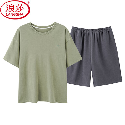 LangSha men's pure cotton pajamas summer thin shorts shorts casual dad's home clothes summer cotton suit plus size OMM-13601 main picture L